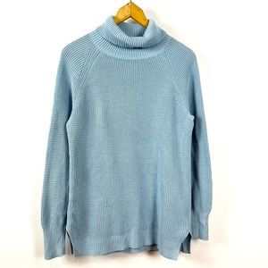 J. Crew Women’s Medium Turtleneck Sweater Knit Pullover Light Blue Cotton